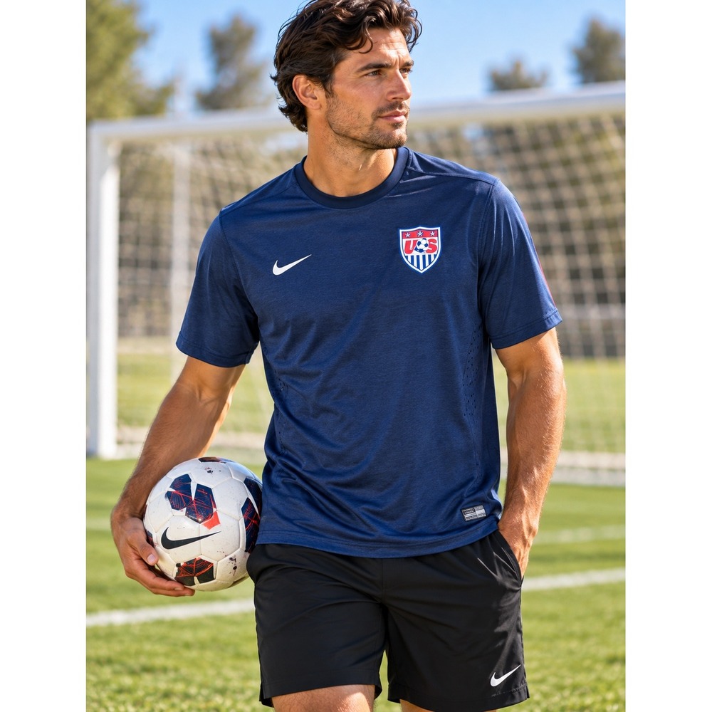 Nike USMNT Soccer Training Shirt Mens XXL Navy Blue Dri-FIT US Soccer Jersey